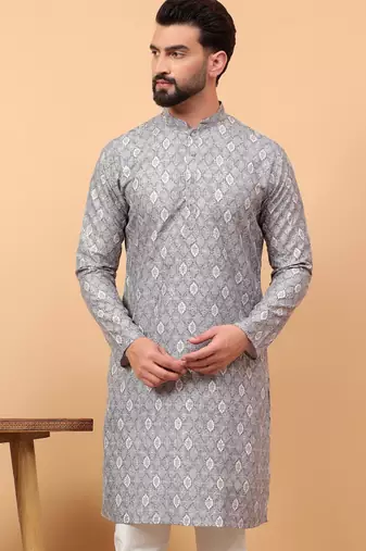 Grey sequins work aari men kurta