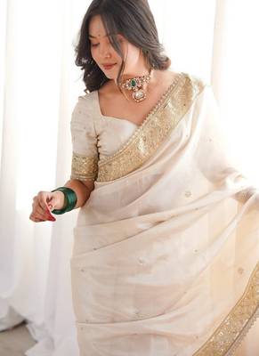 Embroidered Soft Silk Women's Saree With Blouse Set  3
