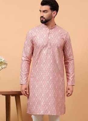 Pink sequins work aari men kurta 5