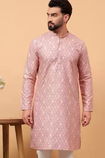 Pink sequins work aari men kurta
