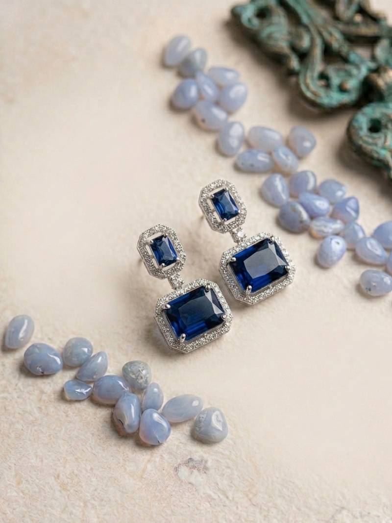 Trendy american diamond turquoise earrings