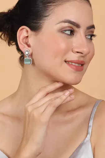 Trendy american diamond turquoise earrings