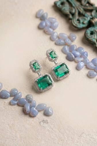 Trendy american diamond crystalgreen earrings
