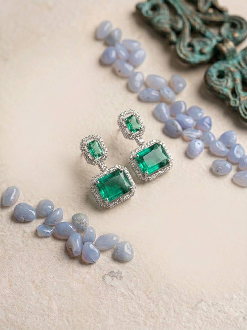 Trendy american diamond crystalgreen earrings