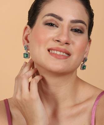 Trendy american diamond crystalgreen earrings 2