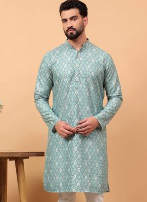 Green sequins work aari men kurta 5
