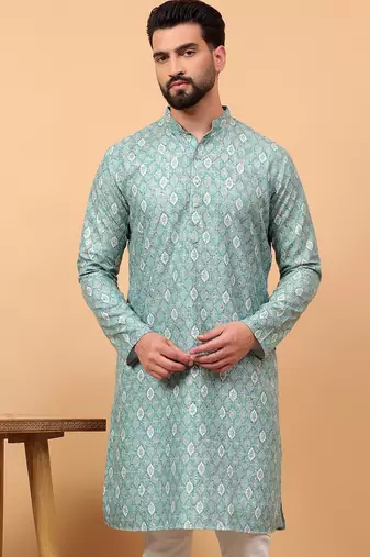 Green sequins work aari men kurta