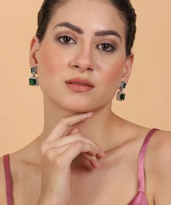 Trendy american diamond green earrings 2