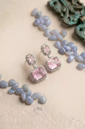 Trendy american diamond pastelpink earrings