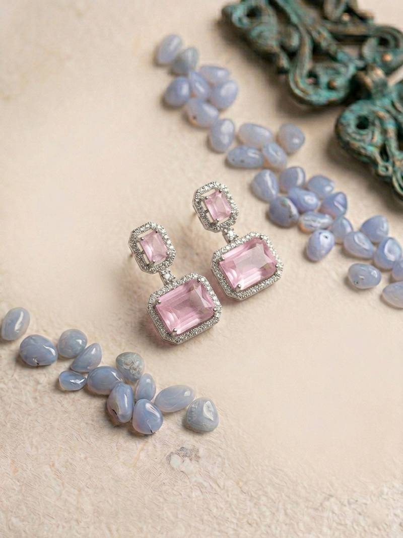 Trendy american diamond pastelpink earrings