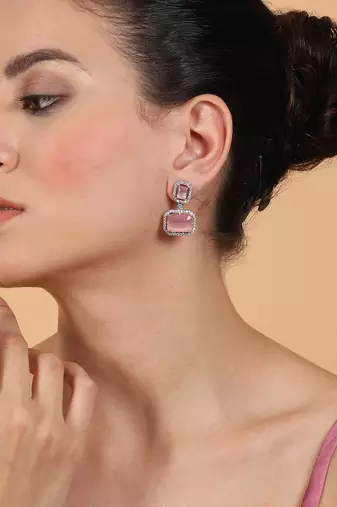 Trendy american diamond pastelpink earrings