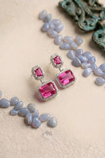 Trendy american diamond red earrings