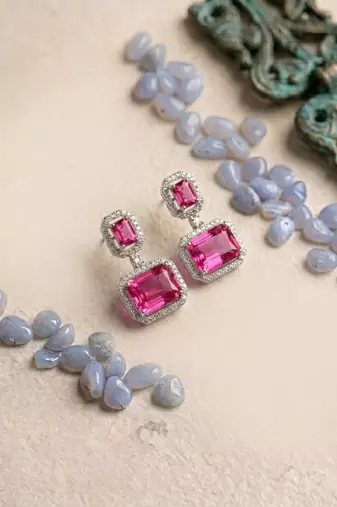 Trendy american diamond red earrings