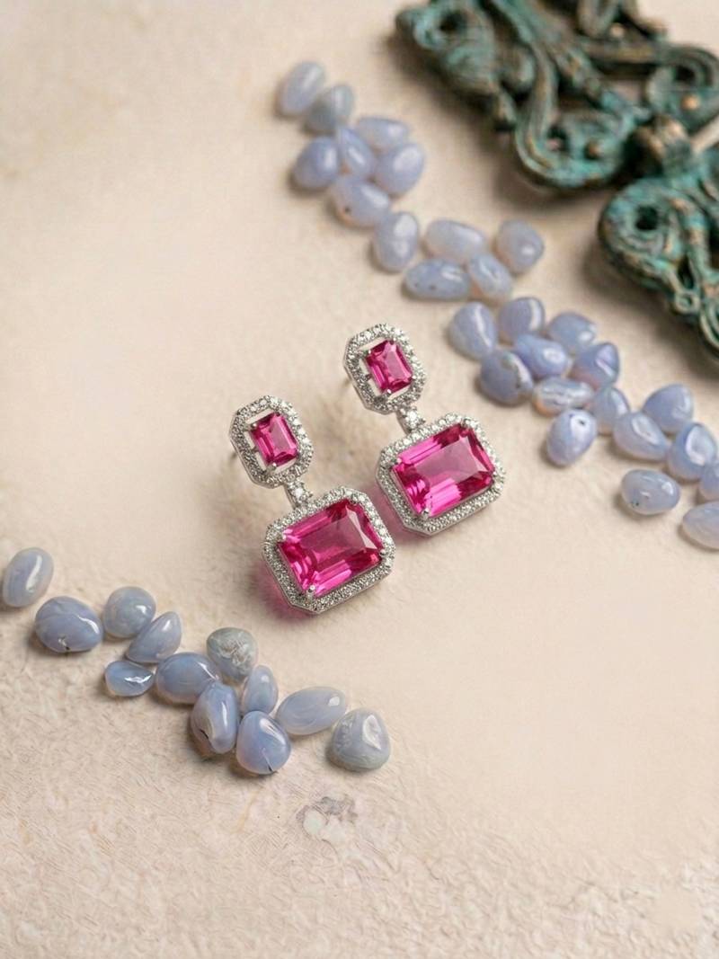 Trendy american diamond red earrings