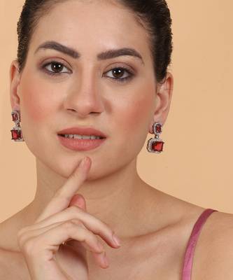 Trendy american diamond red earrings 2