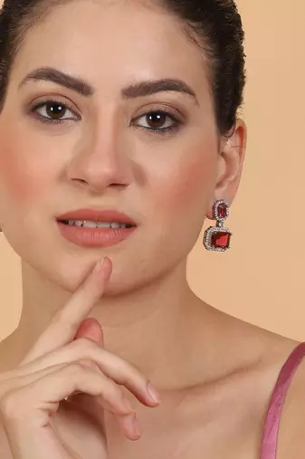 Trendy american diamond red earrings