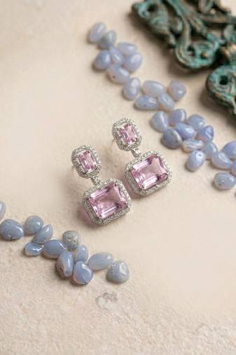 Trendy american diamond crystalpink earrings