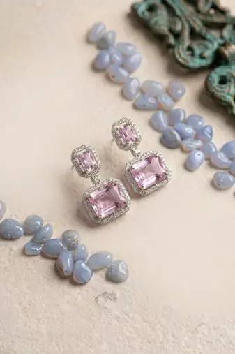 Trendy american diamond crystalpink earrings