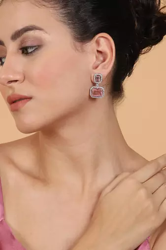 Trendy american diamond crystalpink earrings