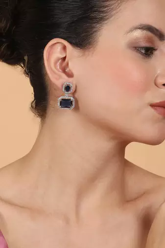 Trendy american diamond blue earrings