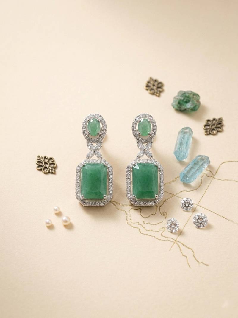 American diamond turquoise earrings for women