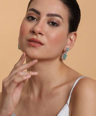 American diamond turquoise earrings for women 2
