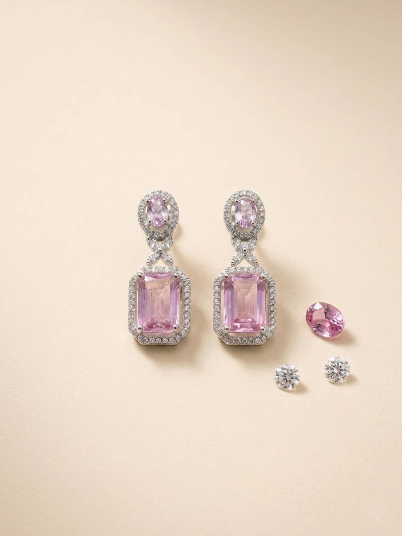 American diamond pastelpink earrings for women