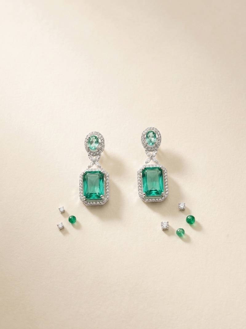 American diamond crystalgreen earrings for women