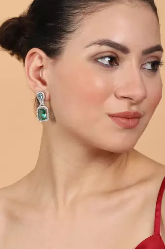 American diamond crystalgreen earrings for women