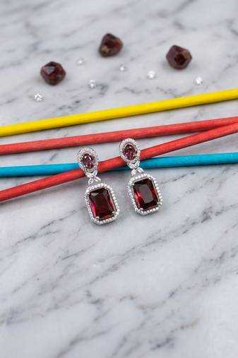 American diamond red earrings for women