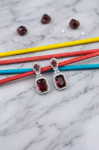 American diamond red earrings for women
