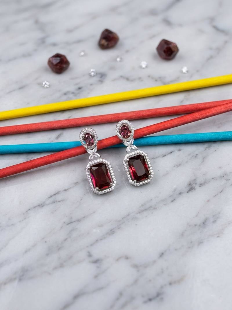 American diamond red earrings for women