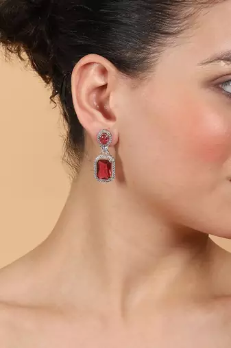 American diamond red earrings for women