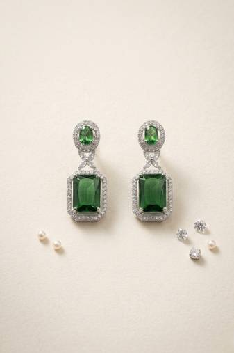 American diamond green earrings for women