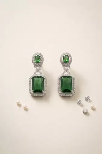American diamond green earrings for women
