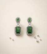 American diamond green earrings for women