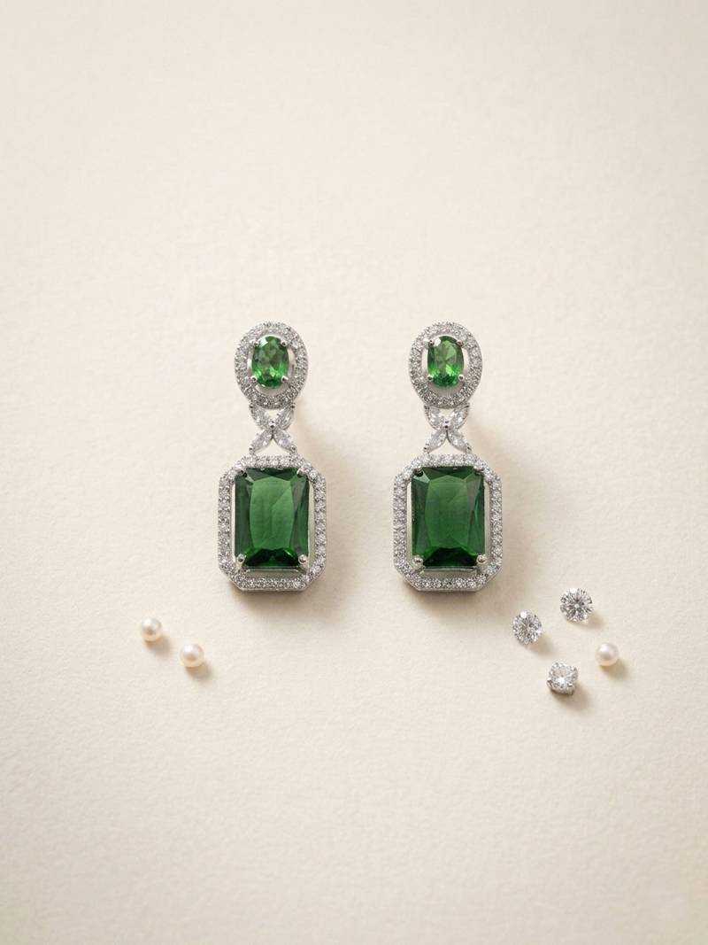 American diamond green earrings for women