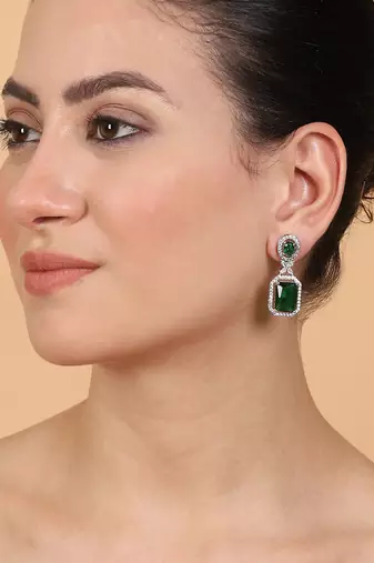 American diamond green earrings for women