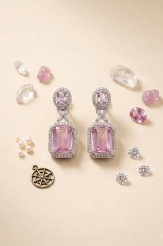 American diamond crystalpink earrings for women