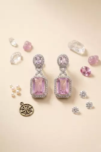 American diamond crystalpink earrings for women