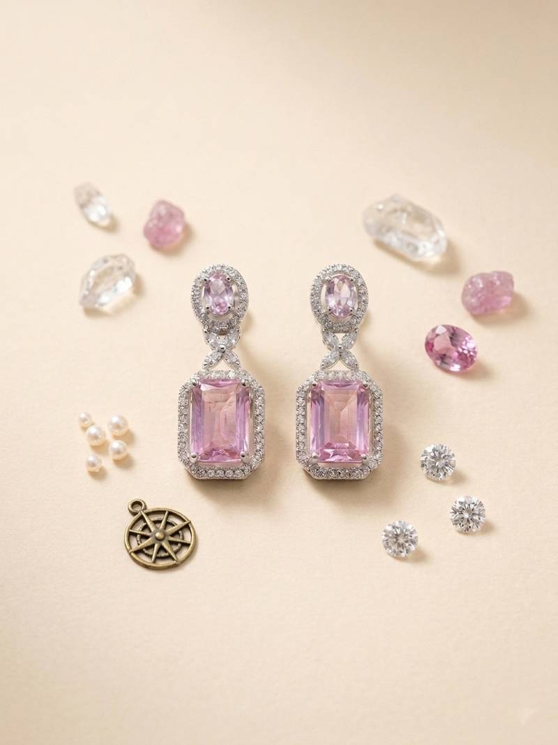 American diamond crystalpink earrings for women