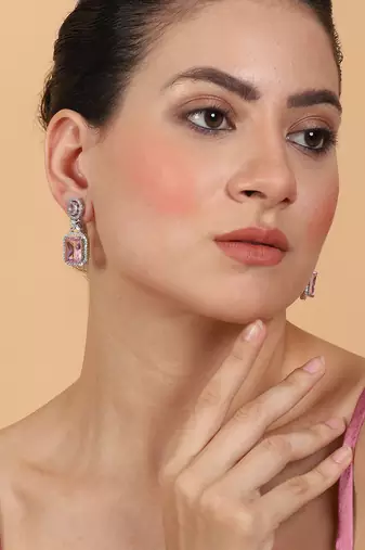 American diamond crystalpink earrings for women