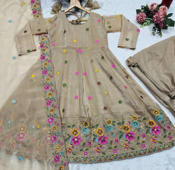  beige CRUNCHY SILK  embroidered anarkali SHARARA SET 5