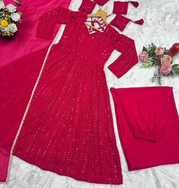 PINK fuax blooming  party wear embroidery  suit set 5