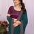 Teal green vichitra silk embroidery work saree with contrast blouse piece