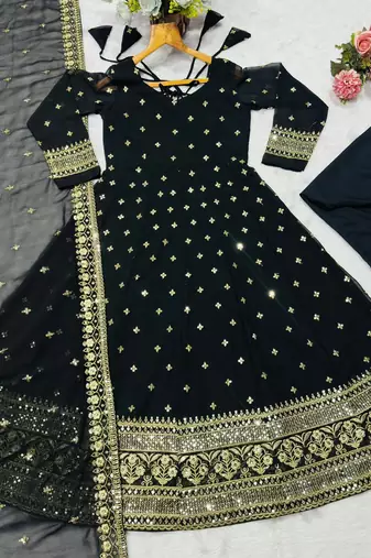 Black Embroidered Faux Georgette SUIT SET 