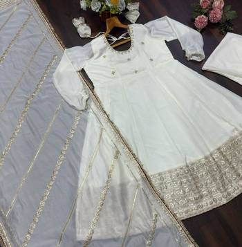 OFF WHITE CHINON SILK PARTY WEAR SUIT SET  6
