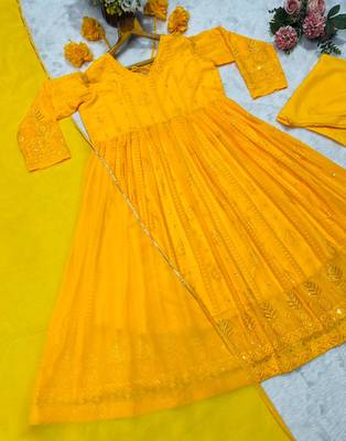 gold  Party Wear Embroidered work Stitched salwar suits 5