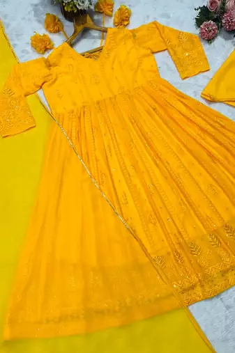 gold  Party Wear Embroidered work Stitched salwar suits