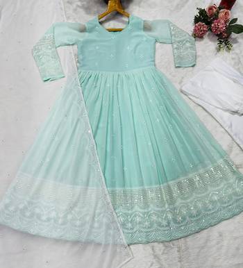 Green  Pista FAUX Georgette PARTY WEAR EMBROIDERY SUIT SET  7